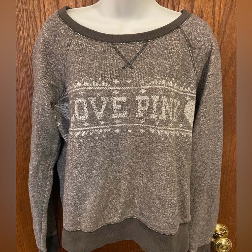 Victoria’s Secret Pink Gray Bling Cotton Sweatshirt Size Medium